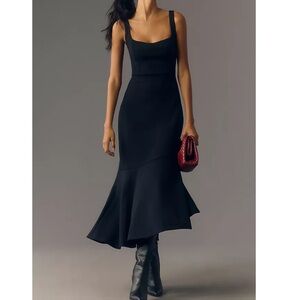 Anthropologie Ariana Square Neck Asymmetrical Ruffle Hem Dress